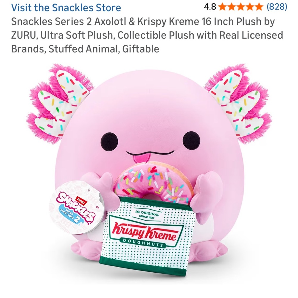 NIB Snackles Axolotl Plush Toy - Pink